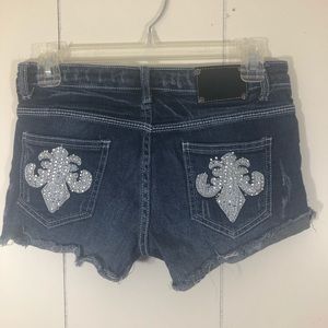 Red Rivet Denim Jean Shorts size 5 distressed